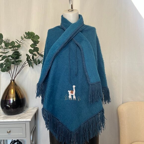 Karissma Wear Peru Womens One Size 100% Alpaca Poncho In Turqooise - Picture 1 of 9